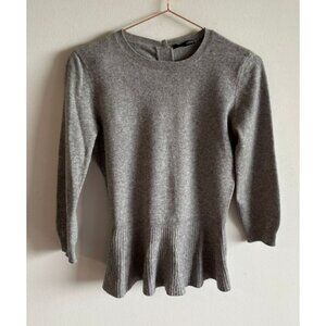 Aqua Cashmere Womens Peplum 3/4 Sleeve Crew Neck Knit Sweater Gray Sz S/L